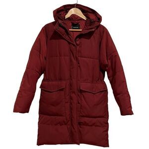 Everlane ReNew Burgundy Long Hooded Puffer Coat Size S